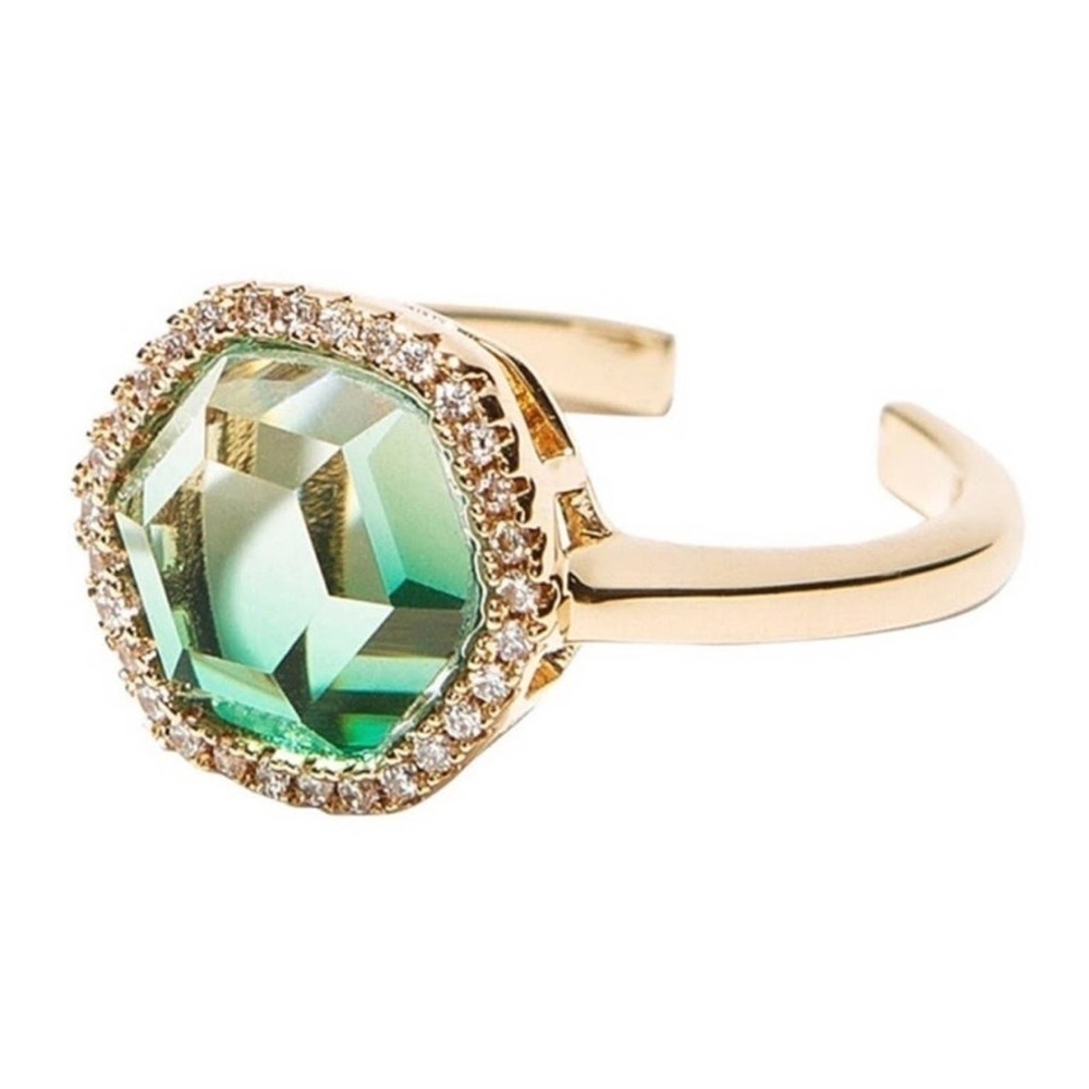 NWT Joy Dravecky Chloe Ring With Ombre Hexagon Cubic Zirconia & Gold Plated Band